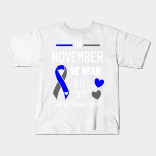 In November We Wear Blue Gray Ribbon T1D Diabetes Awareness Kids T-Shirt